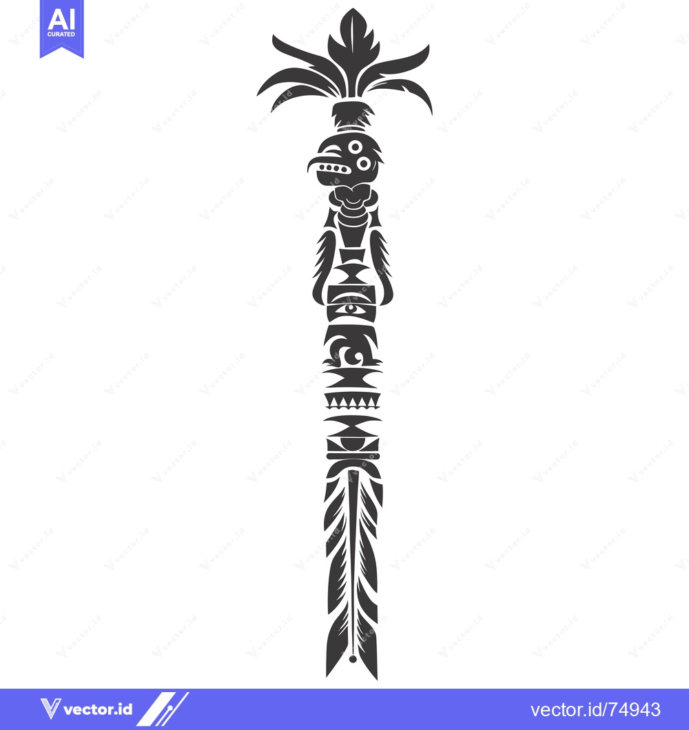 Premium Vector dari Black and White Illustration of a Stylized Totem Pole with Bird Head