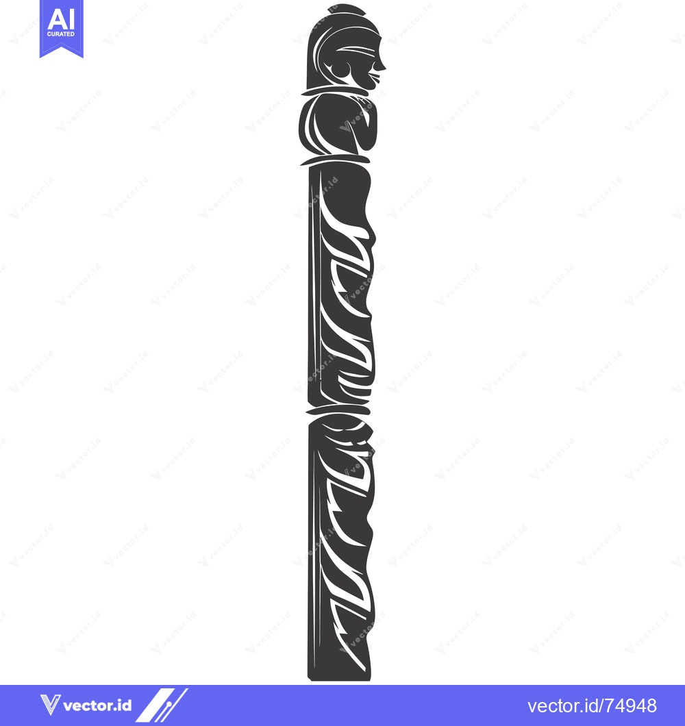 Premium Vector dari Carved Wooden Totem Pole with Human Figure at the Top