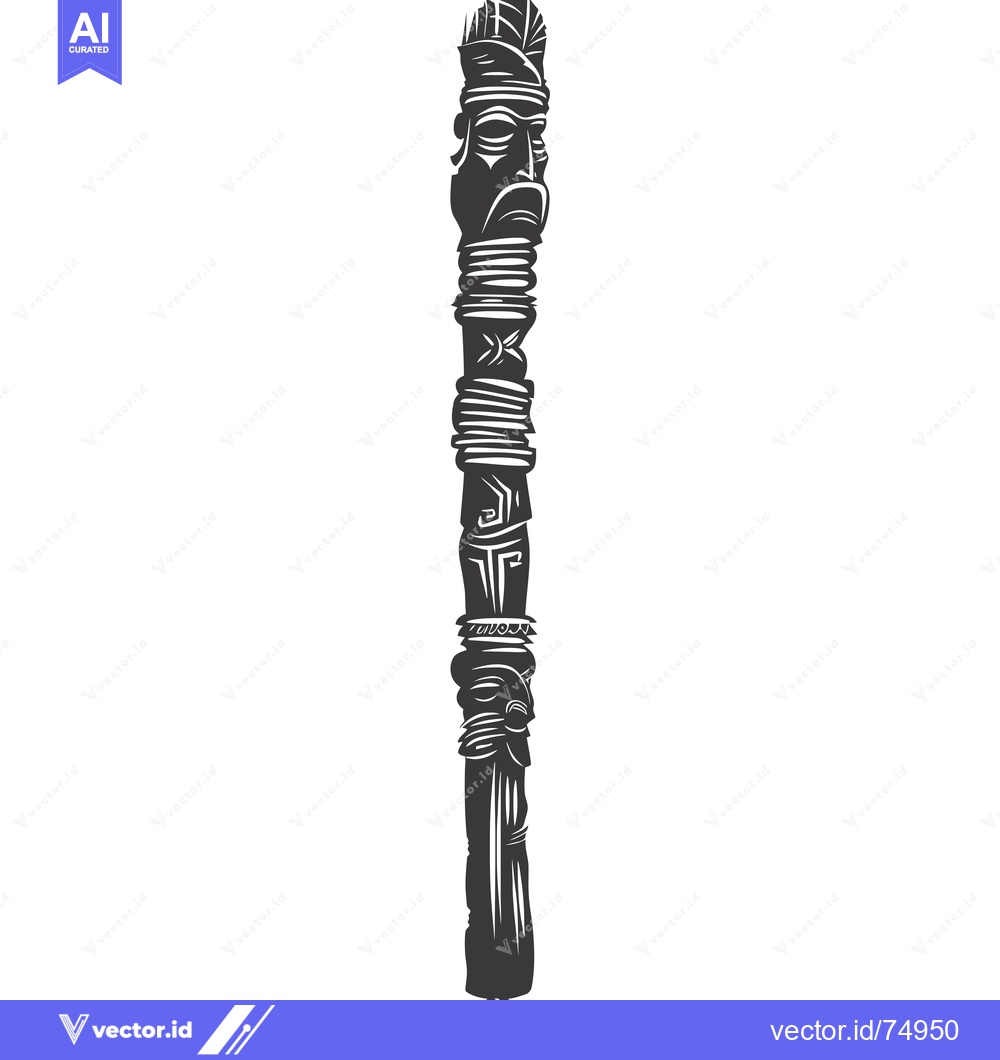 Premium Vector dari Ornate Totem Pole with Carved Faces and Geometric Patterns