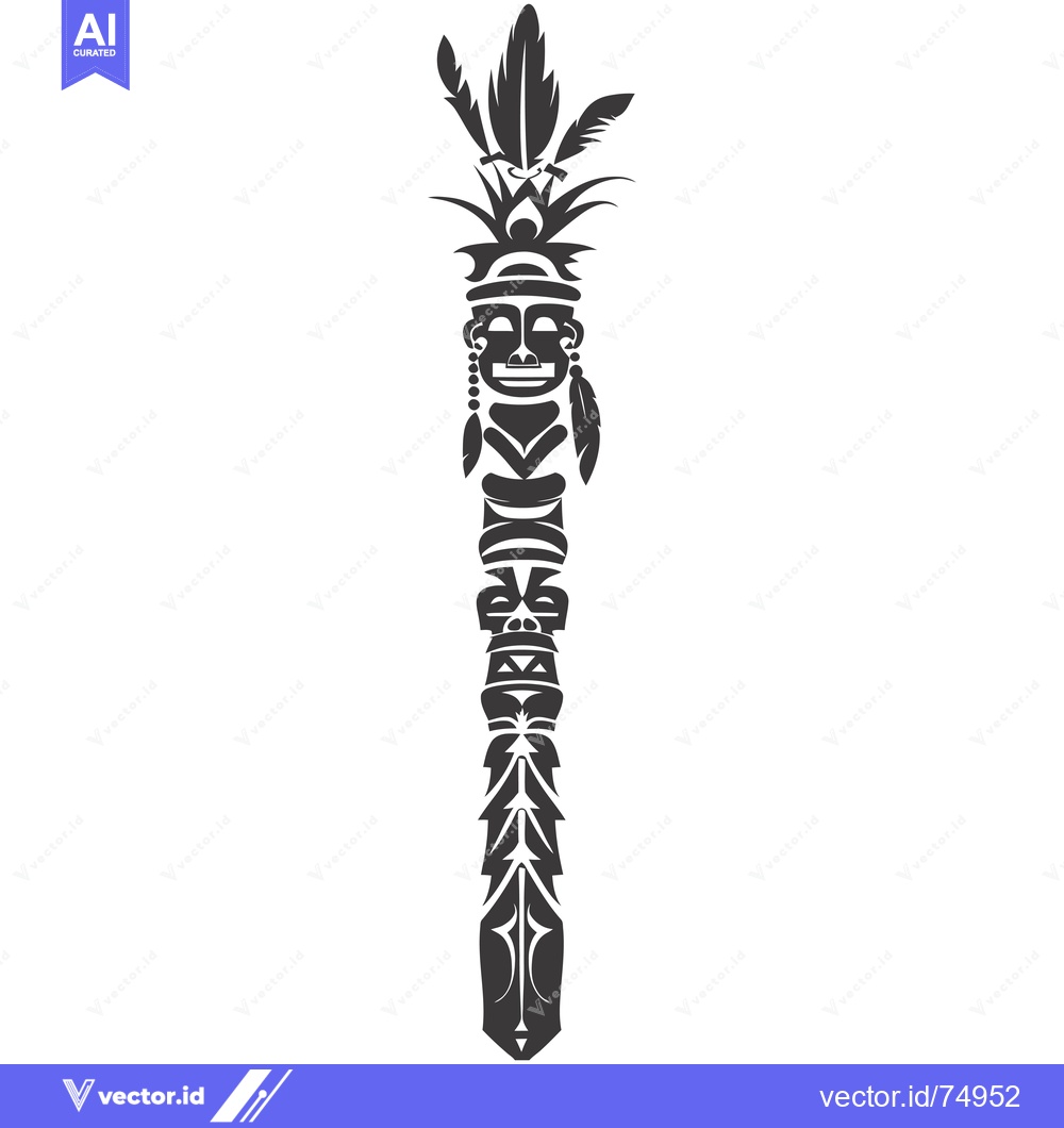 Premium Vector dari Black and white stylized totem pole with a human face