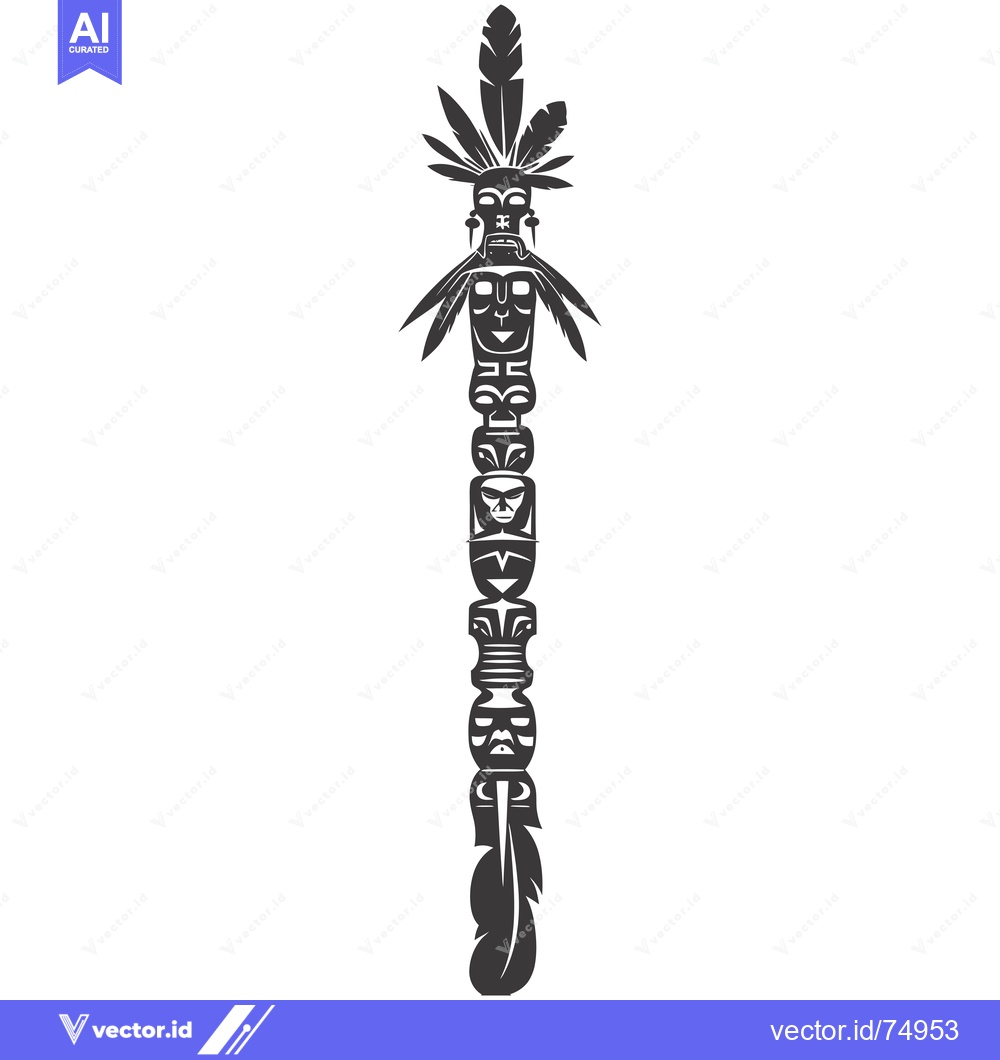Premium Vector dari A Black and White Illustration of a Totem Pole with Multiple Carved Fa