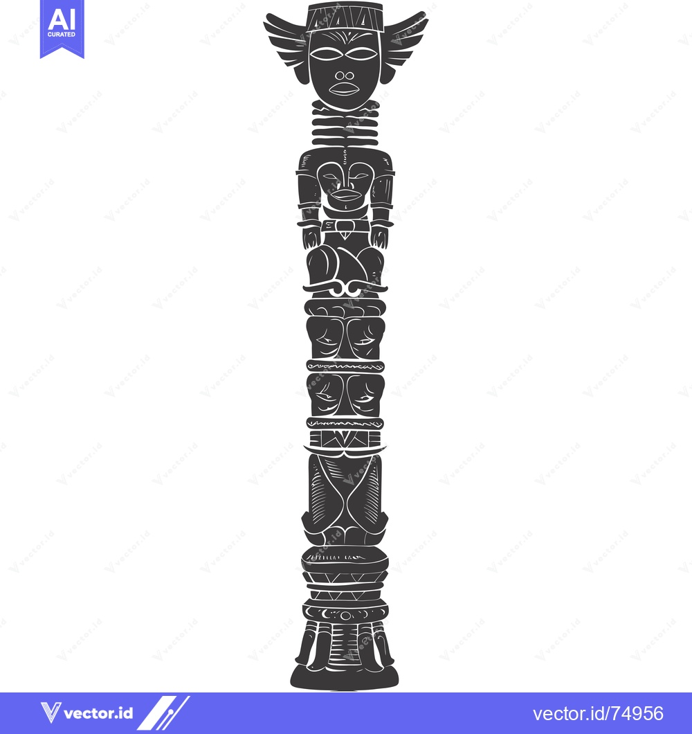 Premium Vector of Carved Totem Pole with Multiple Faces and Winged Figure