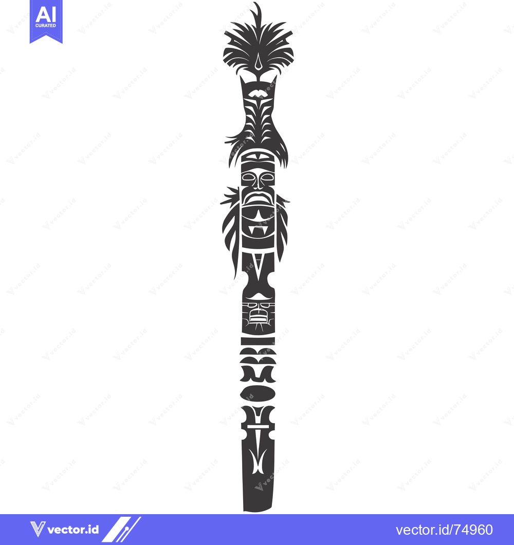 Premium Vector dari Black and White Totem Pole with Ornate Design