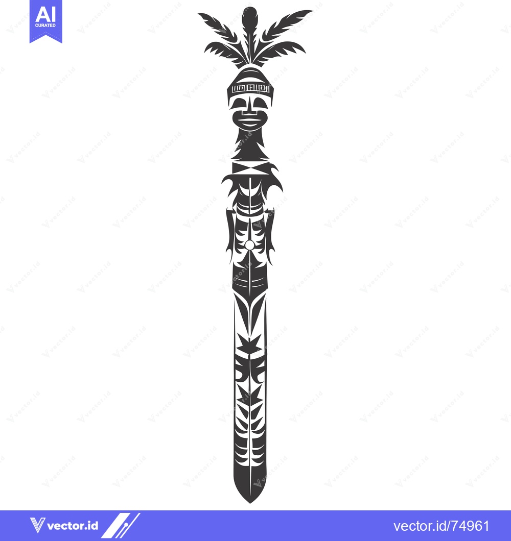 Premium Vector dari Black and White Stylized Totem Pole with Human Face
