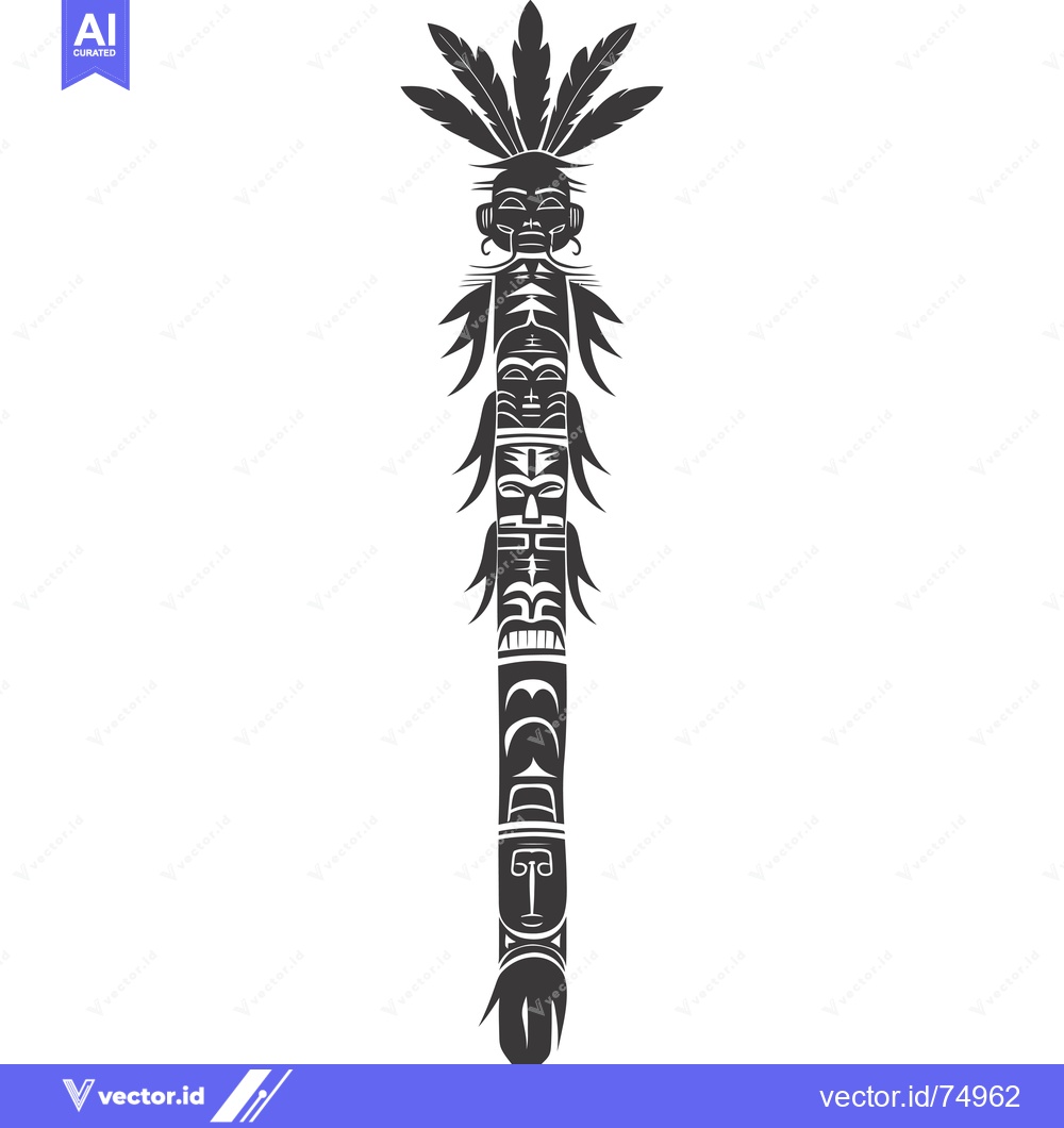 Premium Vector dari Black and White Illustration of a Totem Pole with Multiple Faces and F