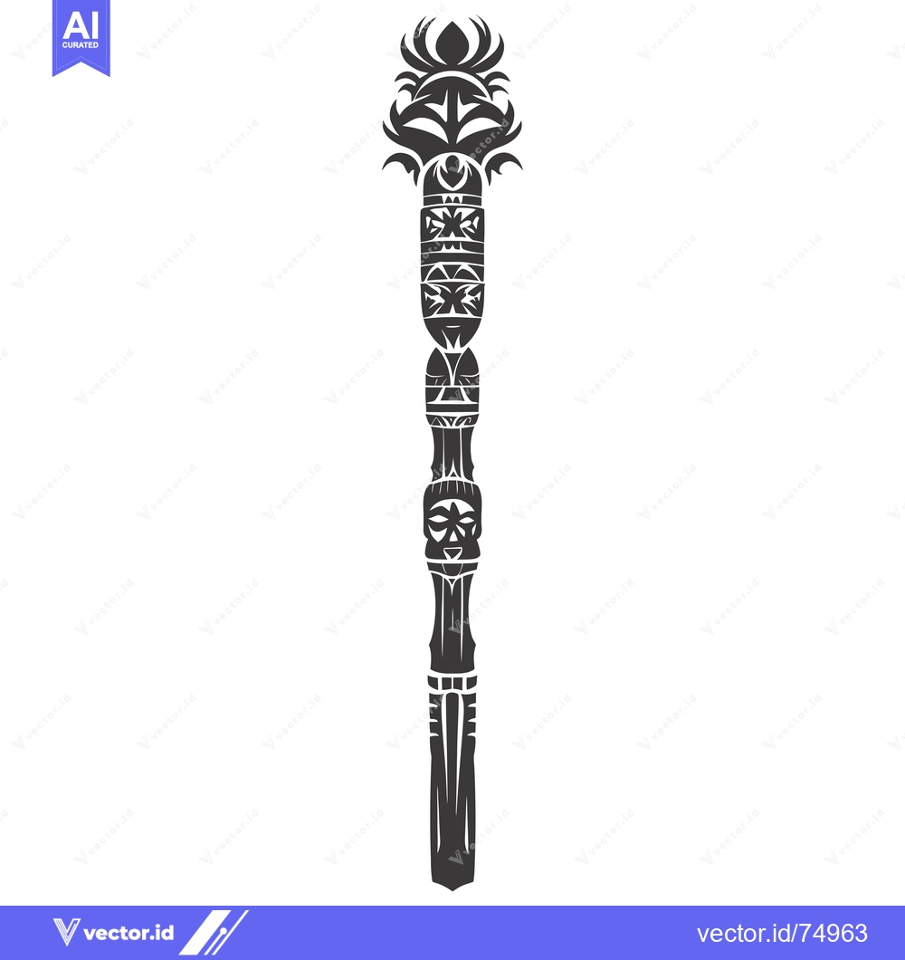Premium Vector of Ornamental Totem Pole with Geometric Designs and Facial Features
