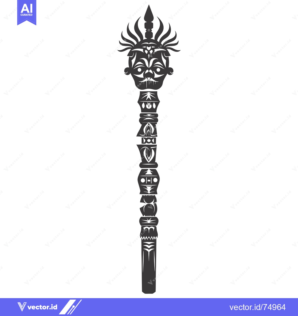 Premium Vector of Ornate Totem Pole with a Carved Human Face at the Top