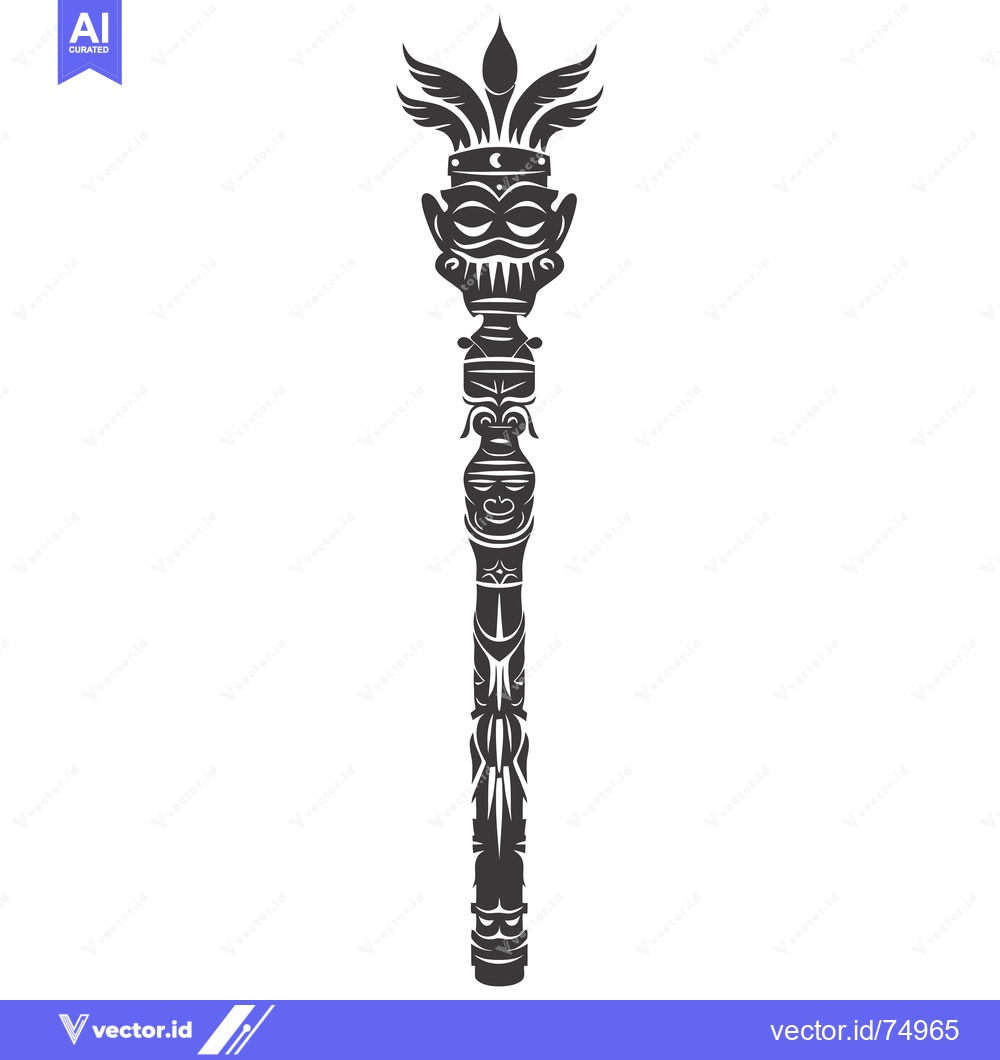 Premium Vector of Carved Totem Pole with Feathered Crown and Faces
