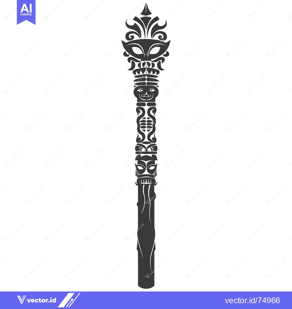 Premium Vector of Ornate Totem Pole with Carved Faces and Designs