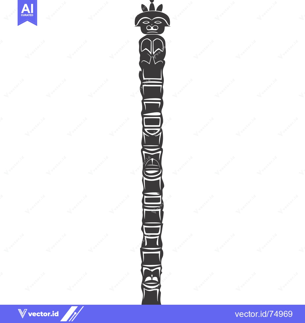 Premium Vector of Tall Totem Pole with Carved Faces and Geometric Designs