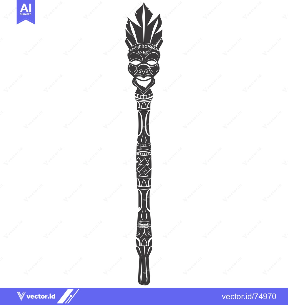 Premium Vector dari Ornate Totem Pole with a Carved Mask at the Top