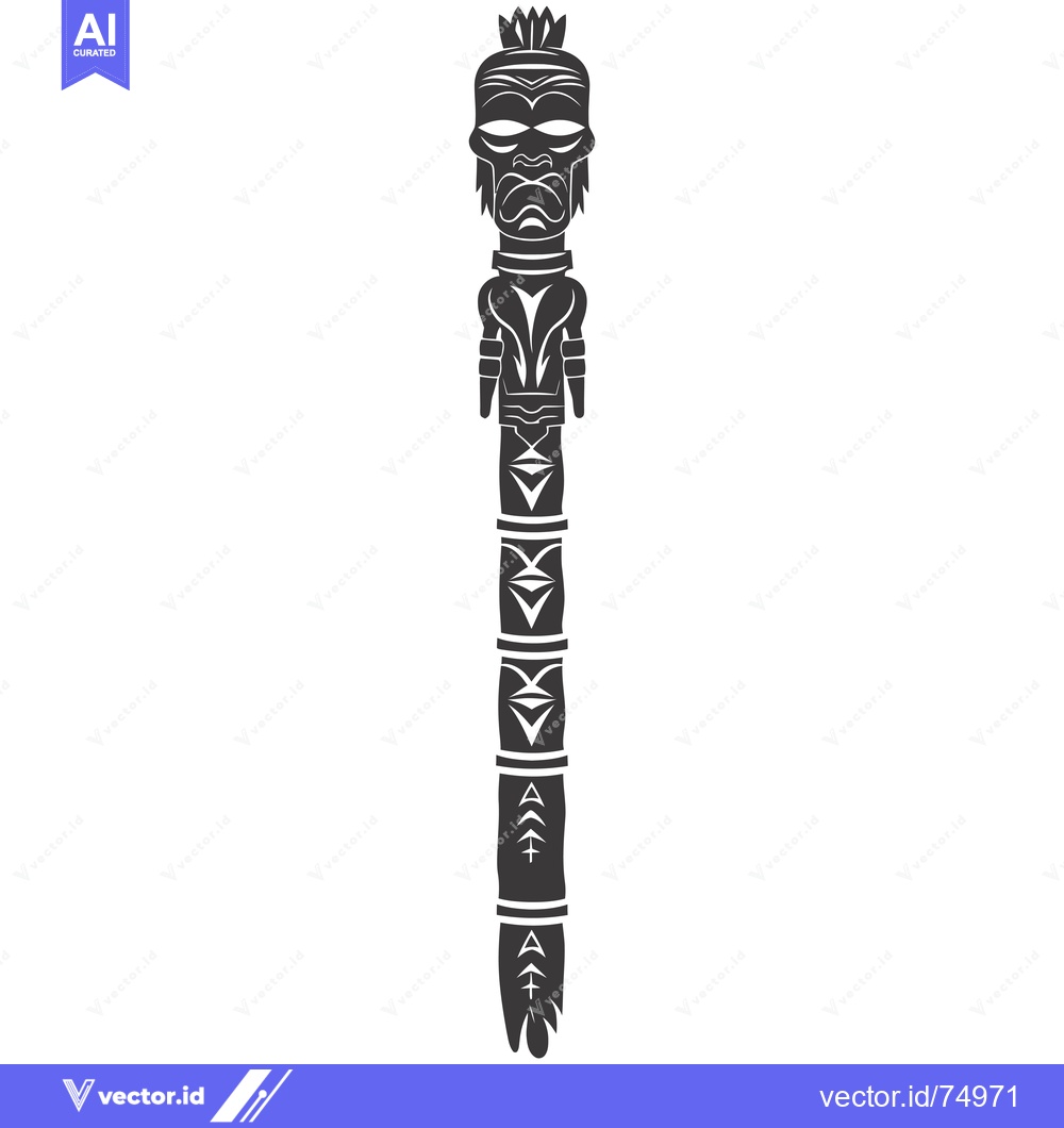 Premium Vector dari Black and White Illustration of a Tall Totem Pole with a Carved Human