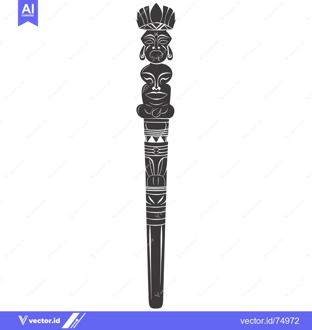 Premium Vector of Carved Wooden Totem Pole with Humanoid Figure and Geometric Patterns