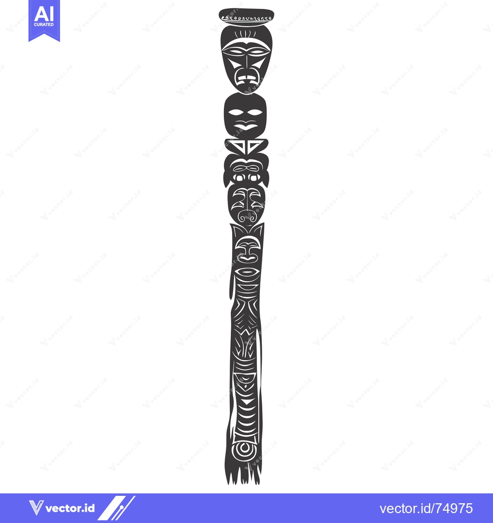 Premium Vector dari Totem Pole with Carved Faces and Designs