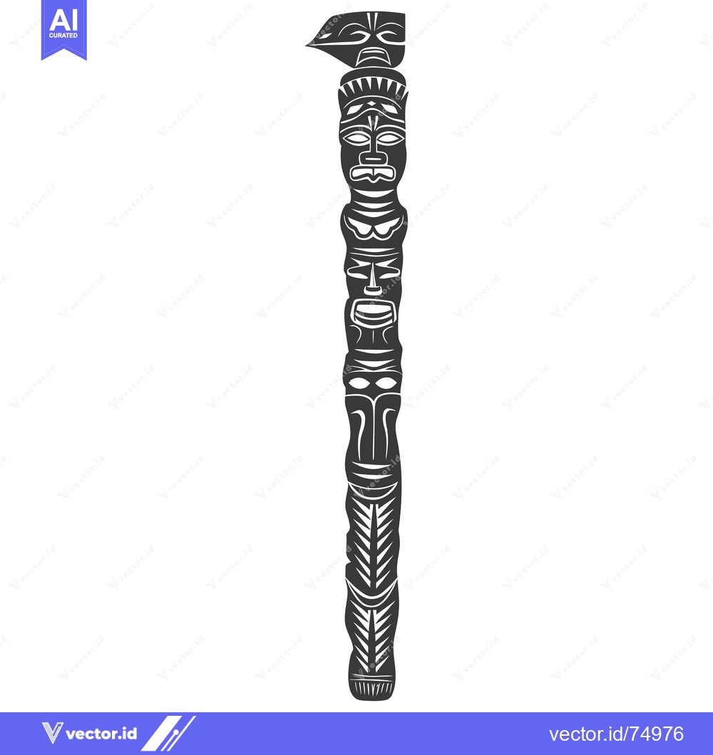 Premium Vector of Black and White Illustration of a Carved Totem Pole with Multiple Face