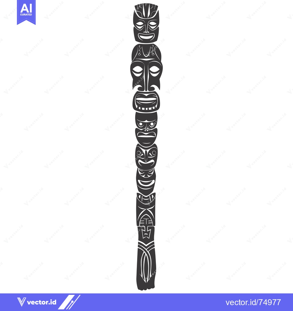 Premium Vector of A Black and White Illustration of a Totem Pole with Multiple Carved Fa