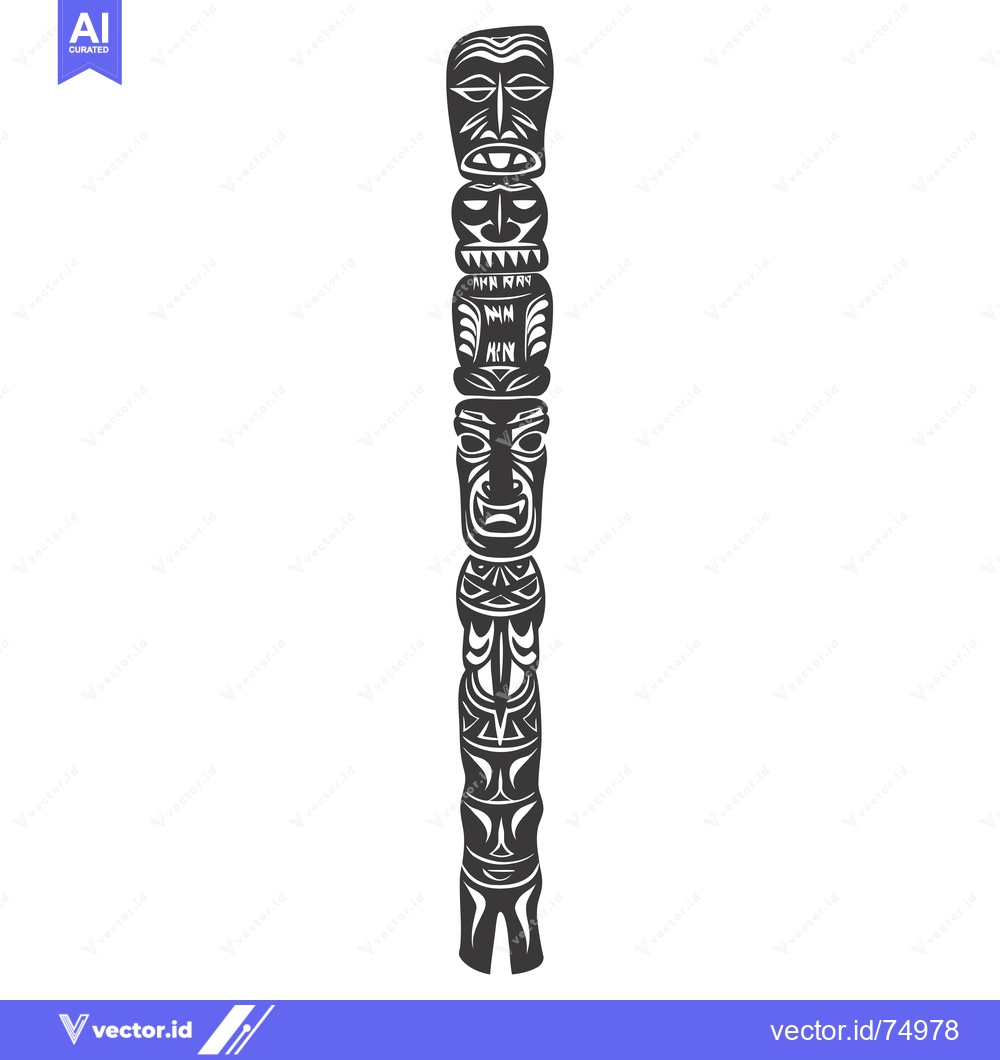 Premium Vector dari Carved Totem Pole with Multiple Faces and Designs