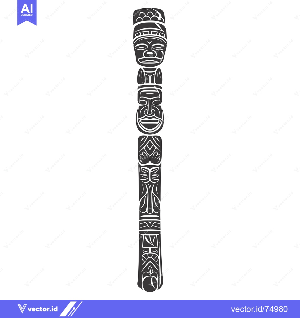 Premium Vector dari A Tall Totem Pole with Carved Human Faces and Designs