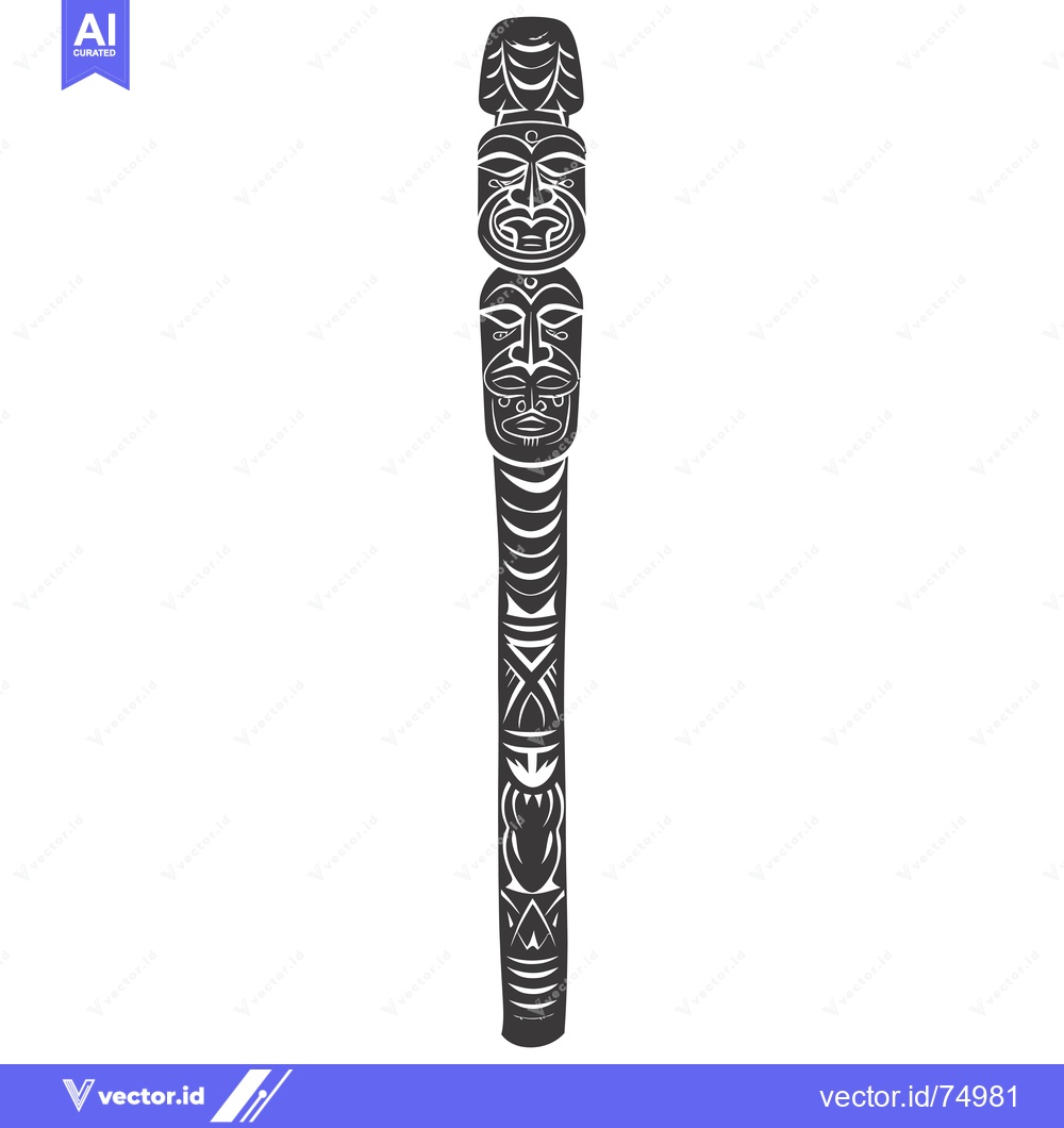 Premium Vector dari Tall Totem Pole with Carved Faces and Geometric Designs