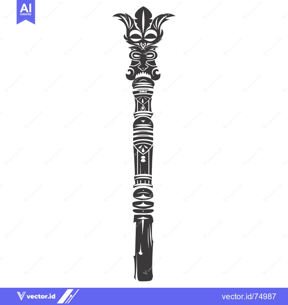 Premium Vector dari Carved Wooden Totem Pole with a Face at the Top