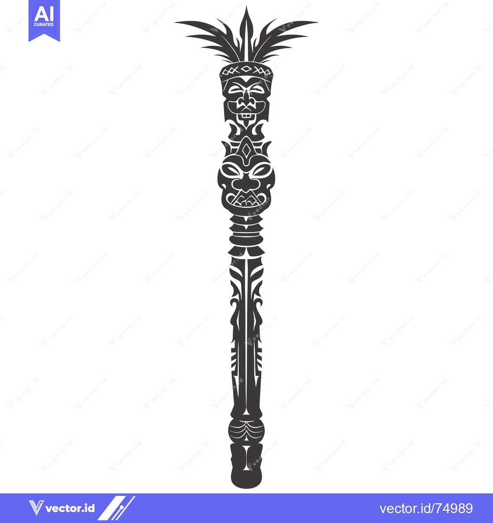 Premium Vector of Black and White Illustration of a Polynesian Totem Pole