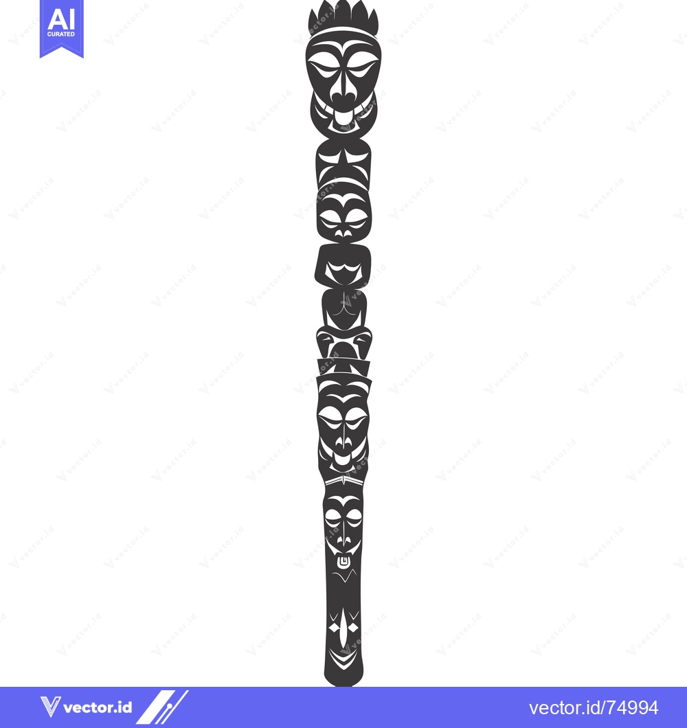 Premium Vector dari Black and White Totem Pole with Multiple Carved Faces