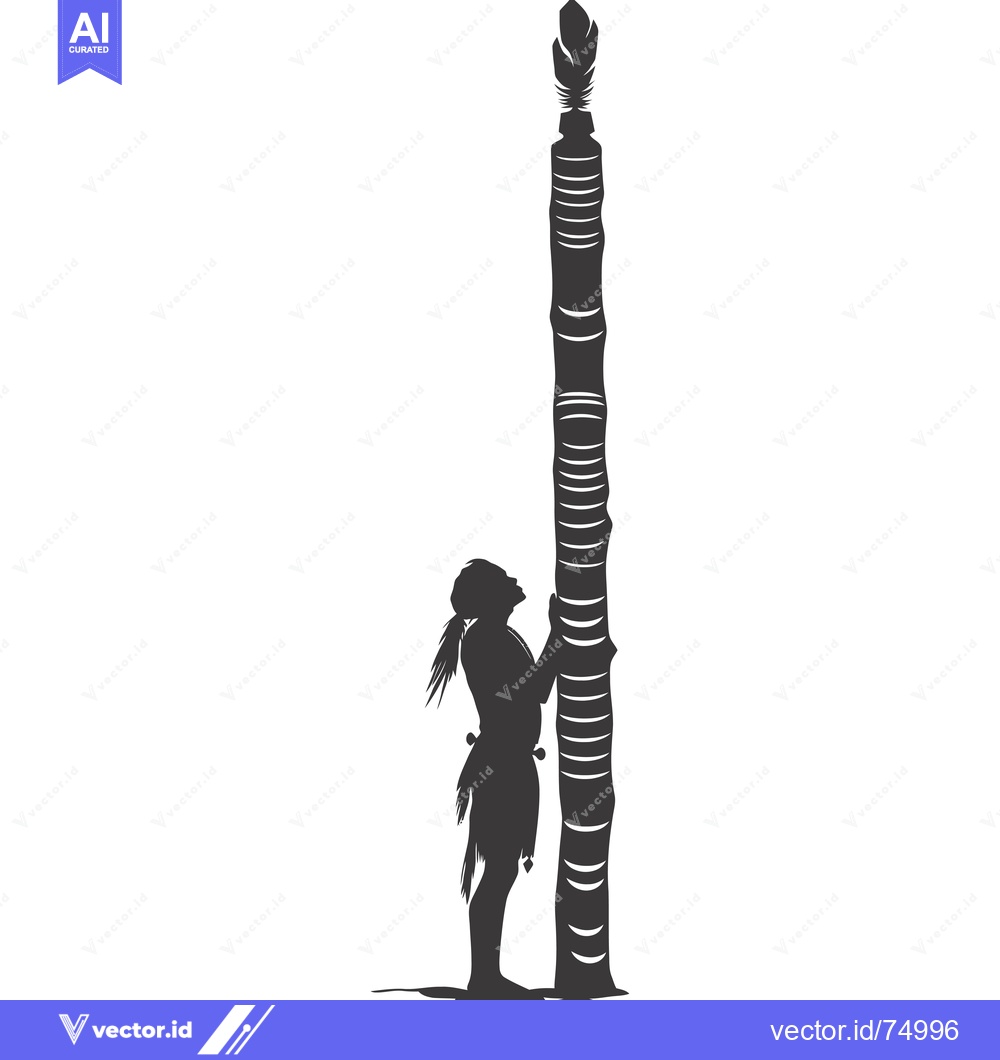 Premium Vector of Silhouette of a Native American Person Standing Beside a Tall Totem Po