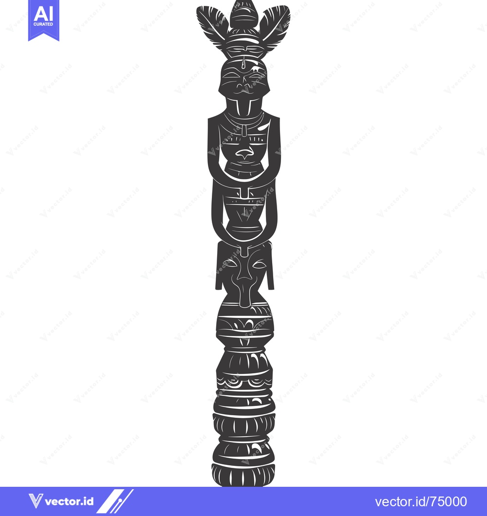Premium Vector dari Carved Totem Pole with Multiple Figures and Feathers