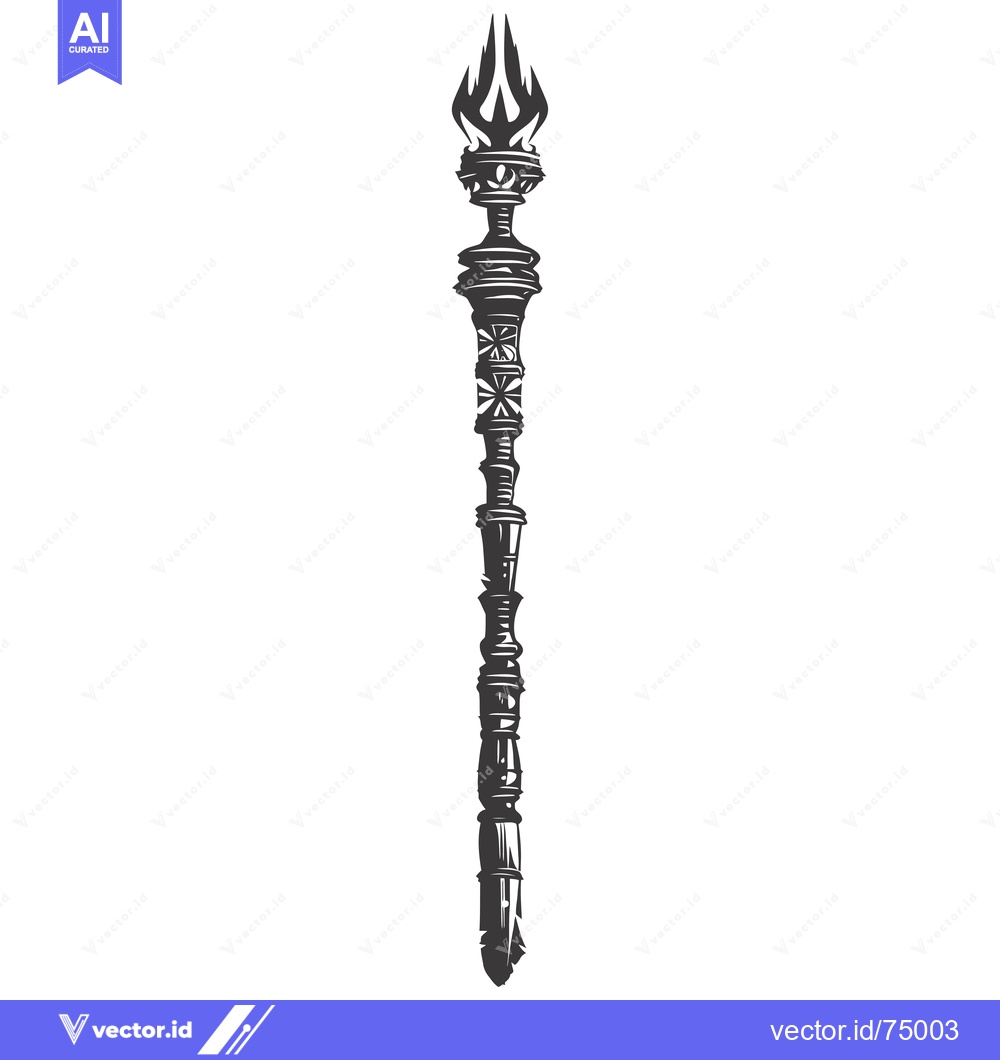 Premium Vector dari Ornate Black And White Staff With Flaming Top