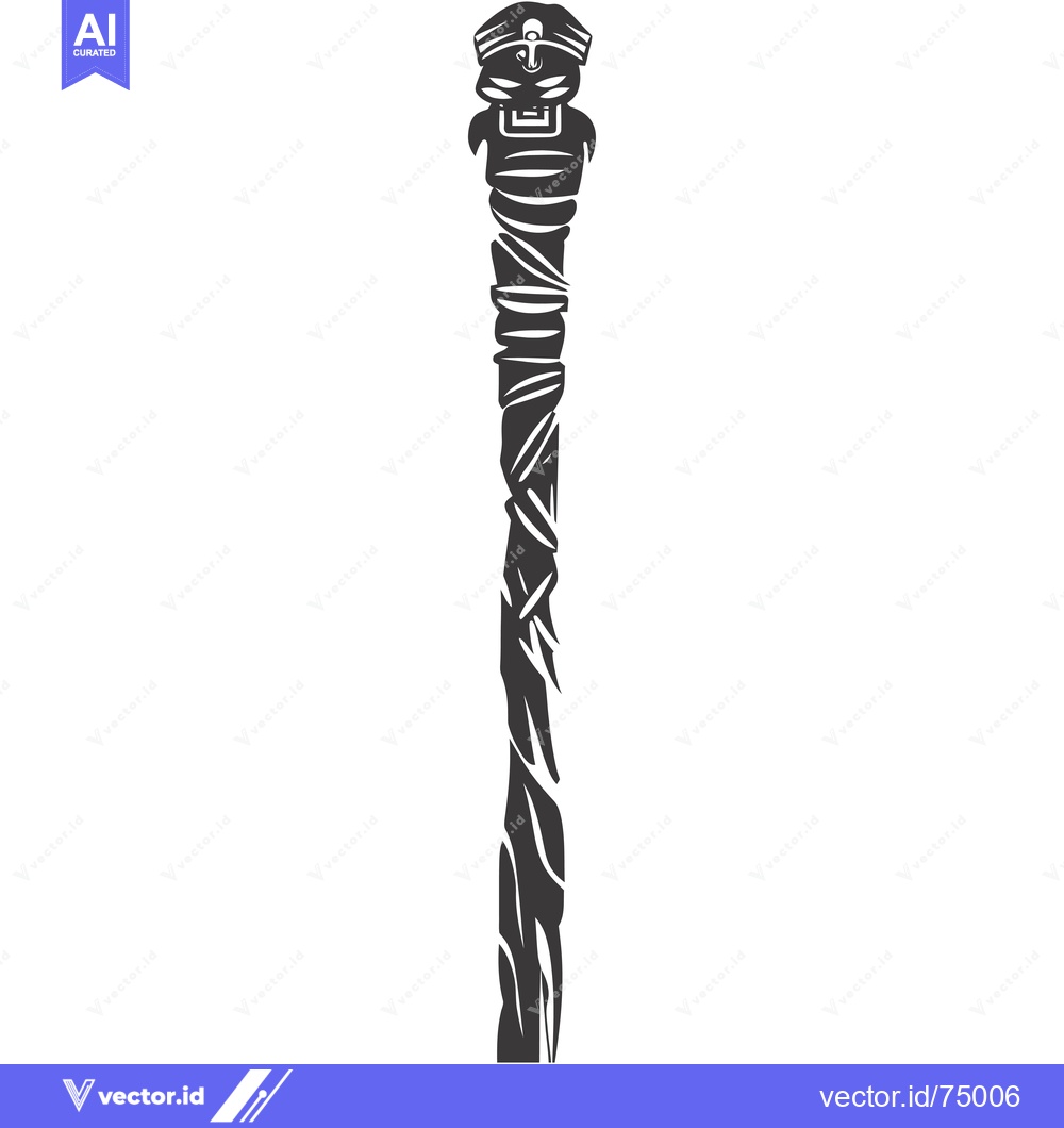 Premium Vector dari A Black and White Illustration of a Mummified Staff with a Head