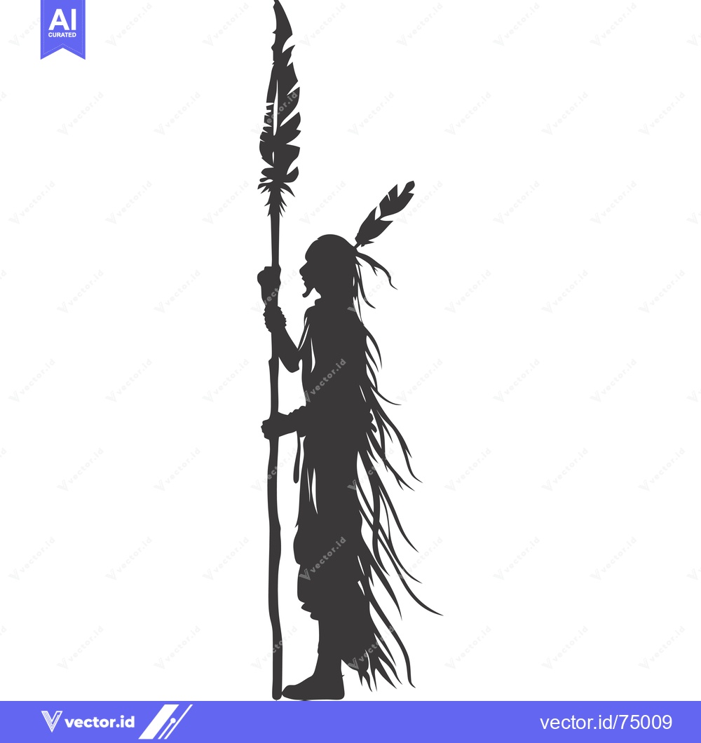 Premium Vector dari Silhouette of a Native American Warrior Holding a Spear