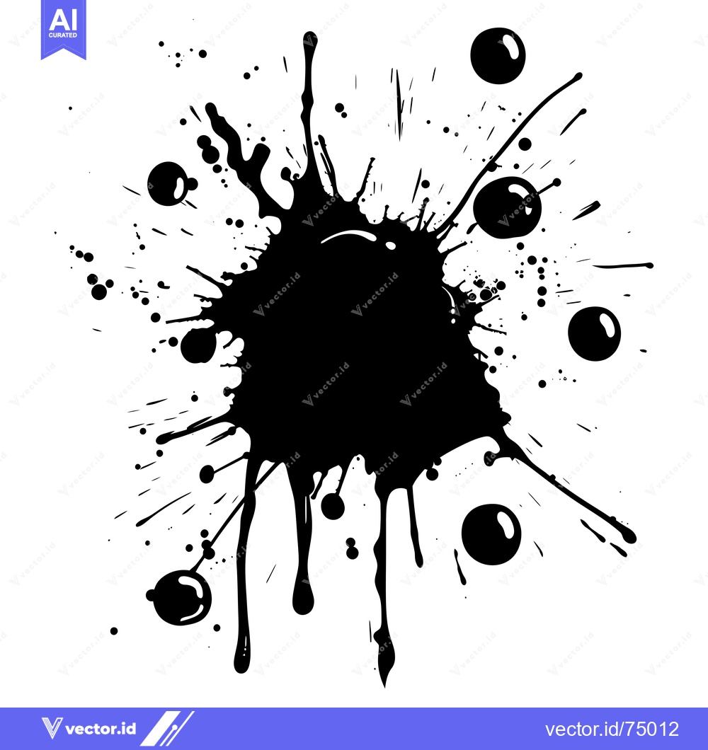 Premium Vector dari Black Ink Splatter with Droplets