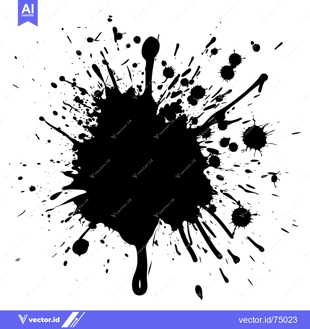 Premium Vector of Black Ink Splotch with Drips and Smaller Splashes on White Background