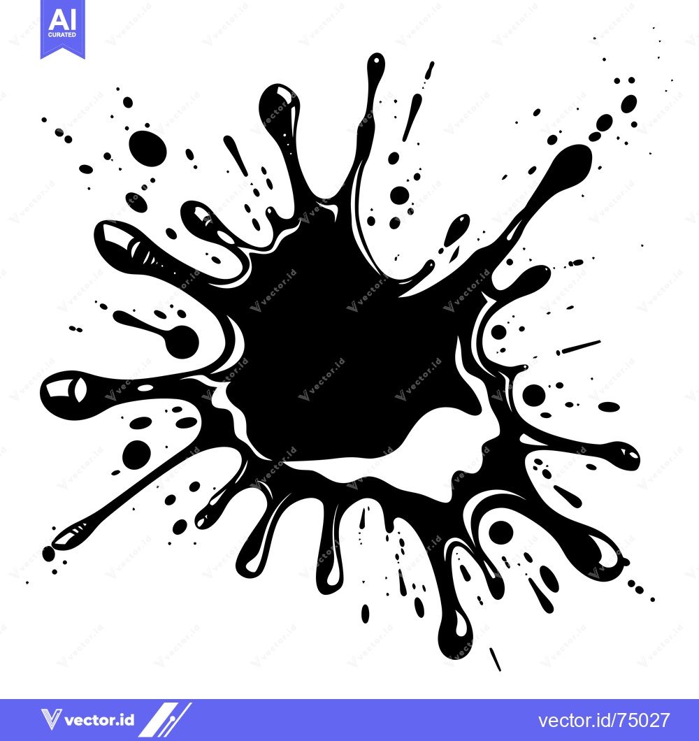 Premium Vector of Black Ink Splatter with Irregular Shape and Small Drops