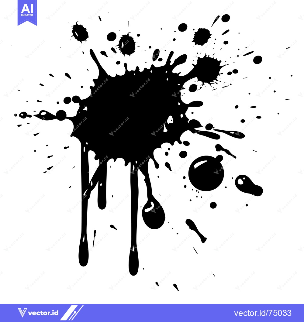 Premium Vector dari Black Ink Splatter with Drips on White Background