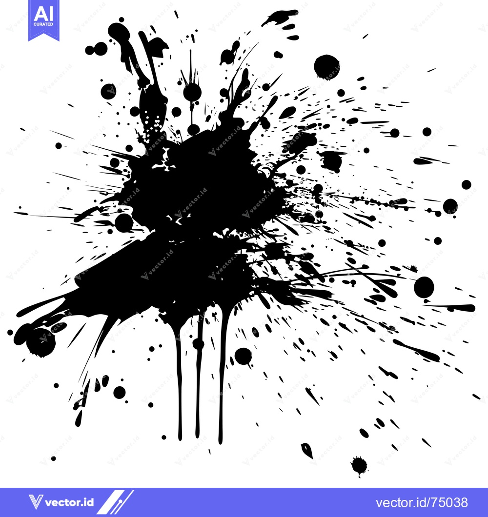 Premium Vector of Black Ink Splatter with Drips and Splatters on White Background
