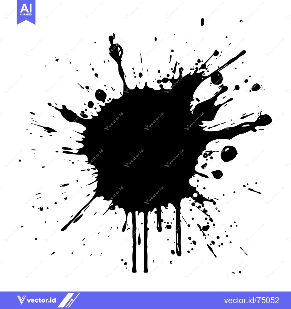 Premium Vector of Black Ink Splotch with Droplets and Splatter
