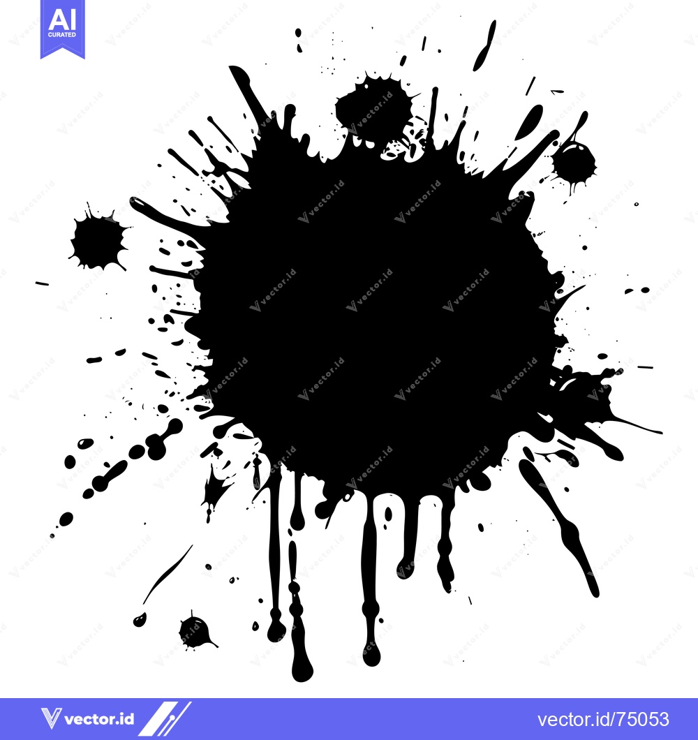 Premium Vector of Black Ink Splatter with Drips on White Background