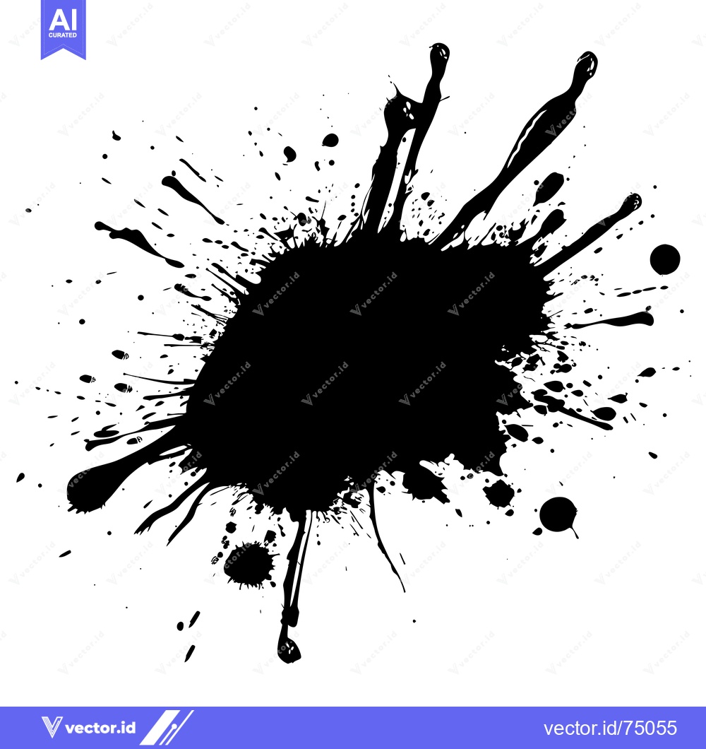 Premium Vector of Black Ink Splotch with Irregular Edges and Droplets