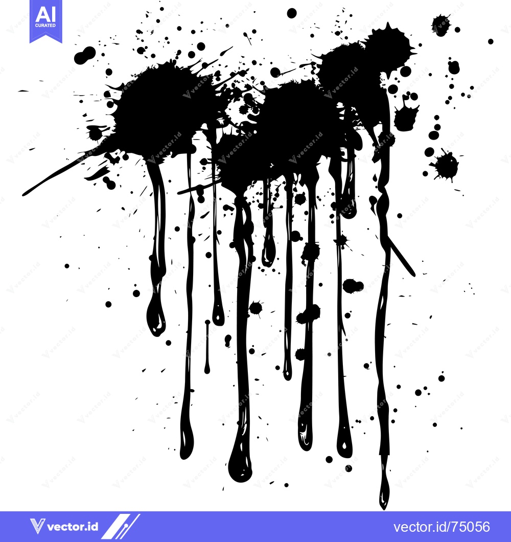 Premium Vector of Black Ink Splatter and Drips on White Background