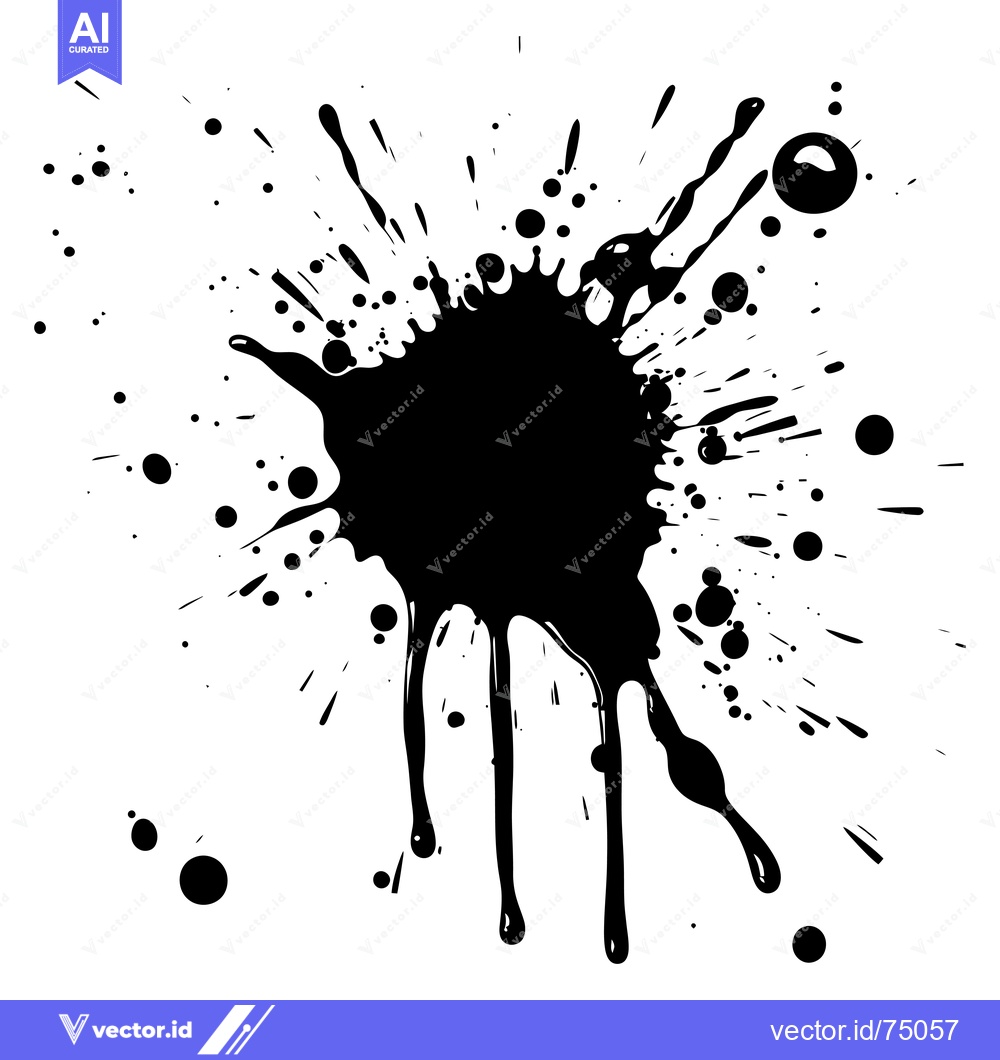 Premium Vector of Black Ink Splotch with Drips and Scattered Dots