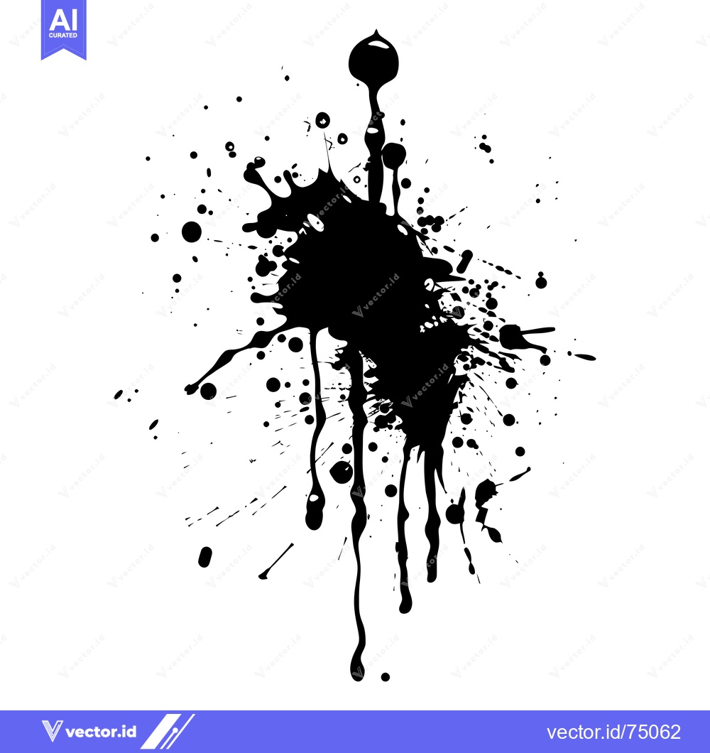 Premium Vector dari Black Ink Splotch with Drips and Splashes on White Background