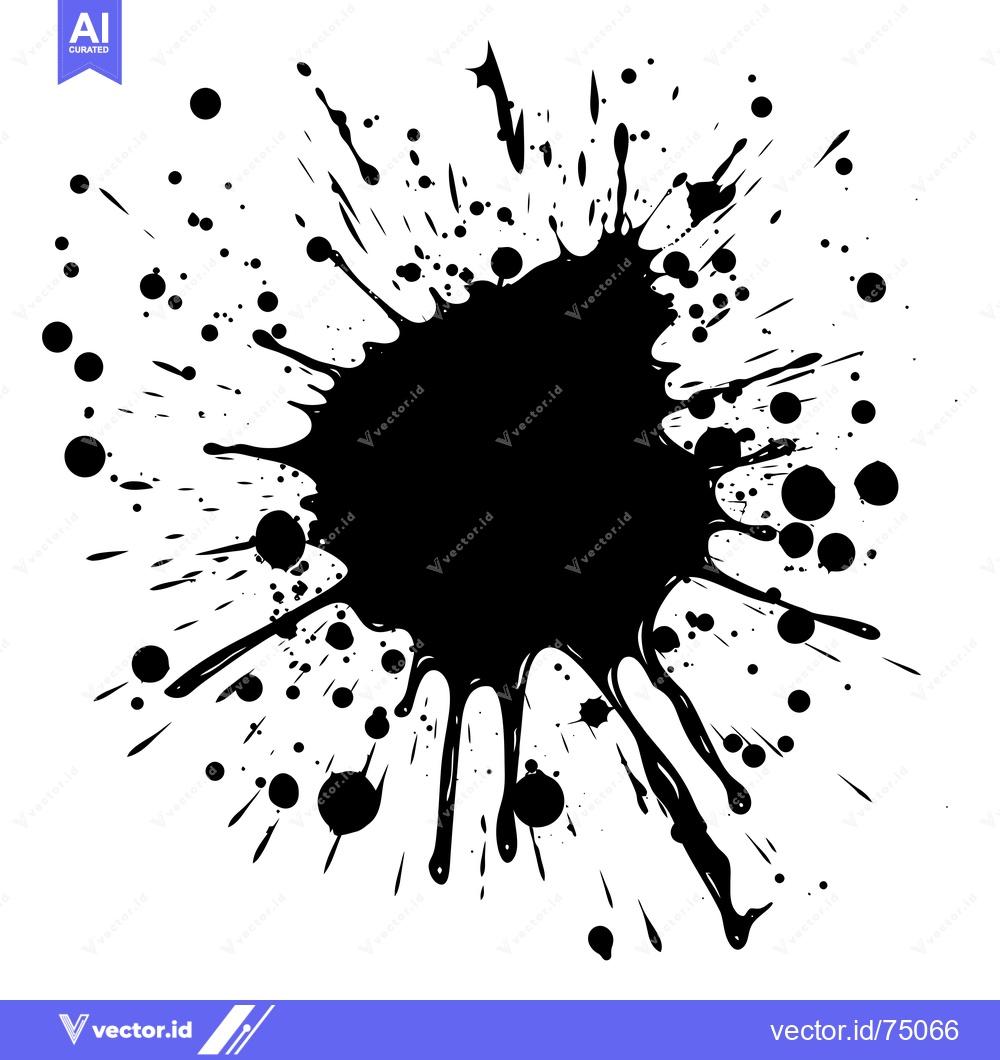 Premium Vector of Black Ink Splotch with Drips and Dots on White Background