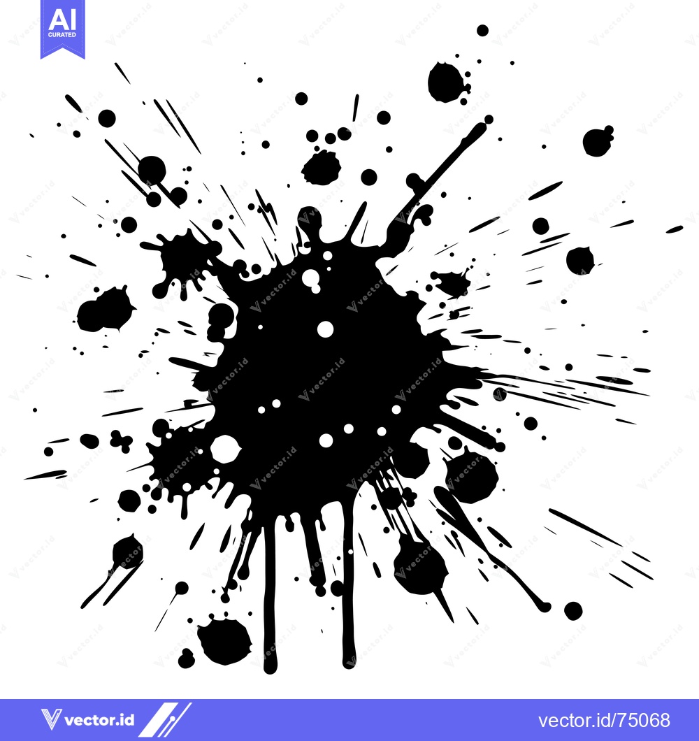 Premium Vector of Black Ink Splashes and Droplets on White Background