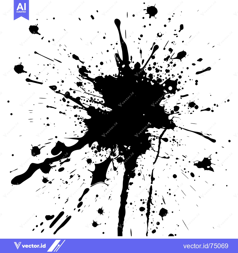 Premium Vector dari Black Ink Splashes and Droplets on a White Background
