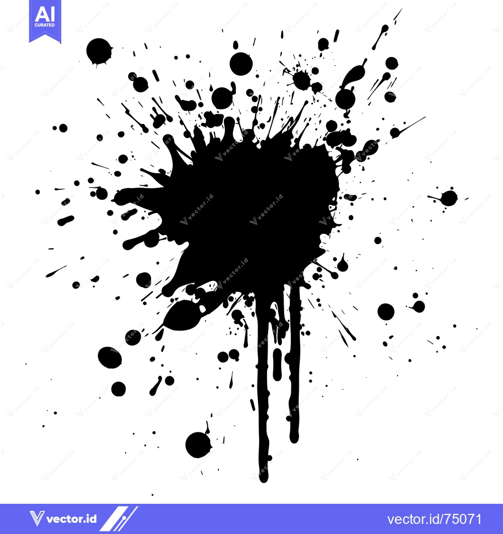 Premium Vector of Black Ink Splotch with Drips and Smaller Splatter Marks