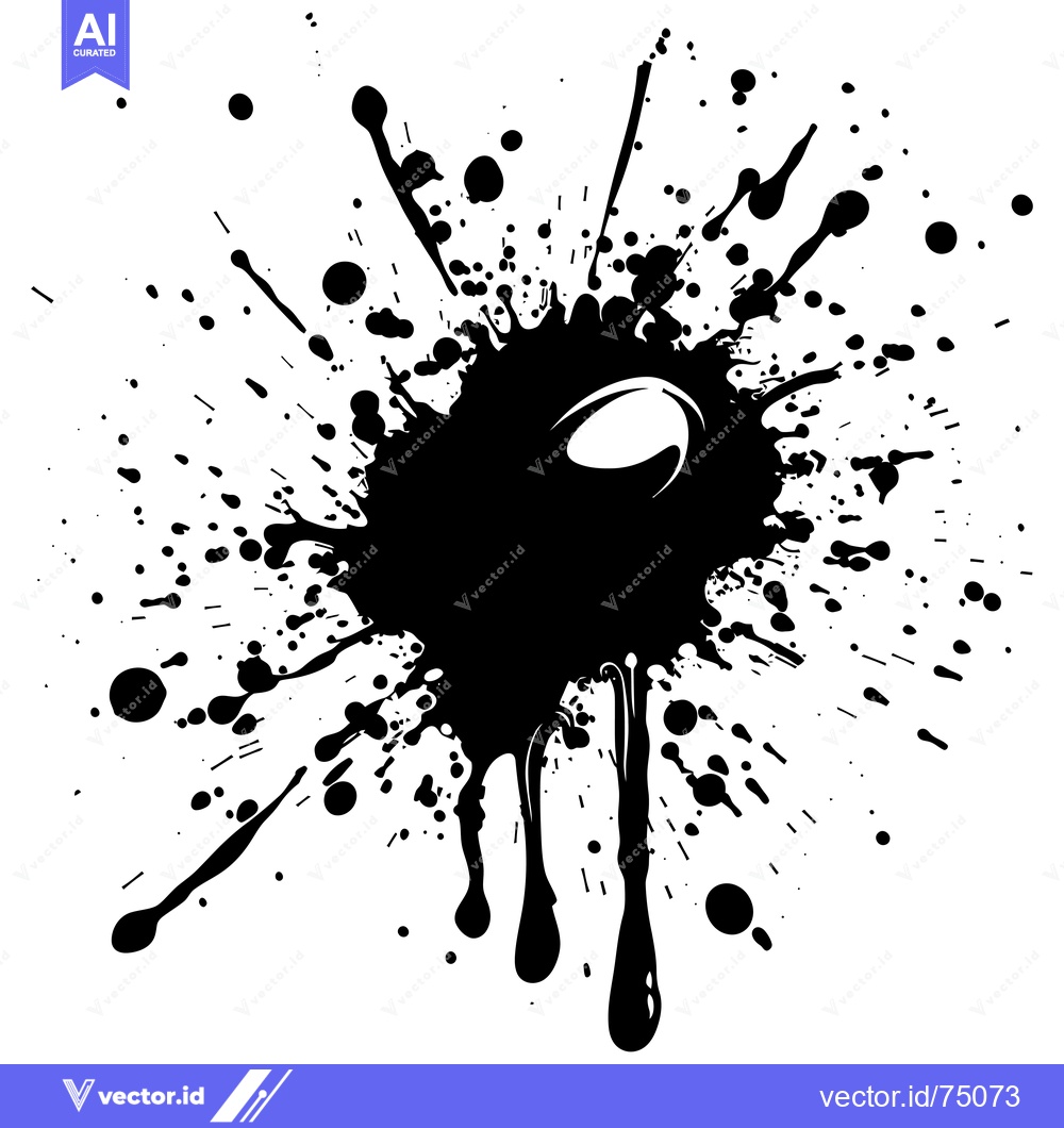 Premium Vector dari Black Ink Splatter with Drips on White Background