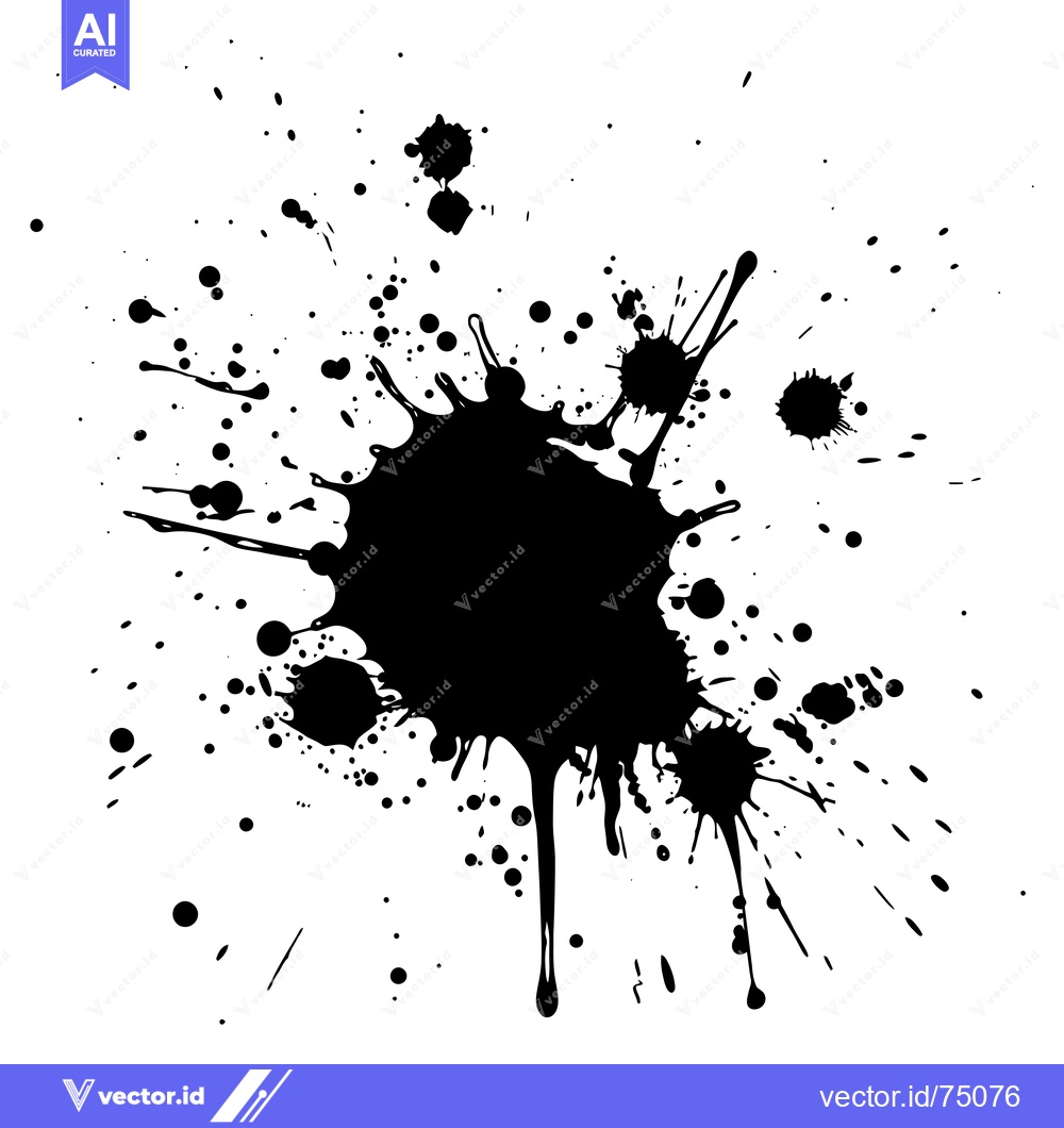 Premium Vector of Black Ink Splatter with Droplets on White Background