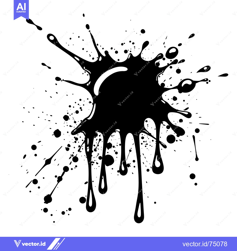 Premium Vector dari Abstract Black Ink Splotch with Dripping Drops