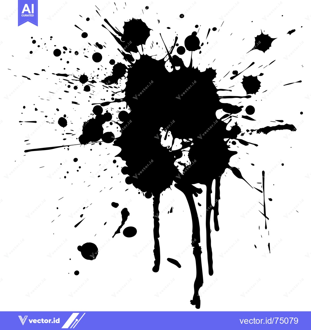 Premium Vector dari Black Ink Splatter with Drips on White Background